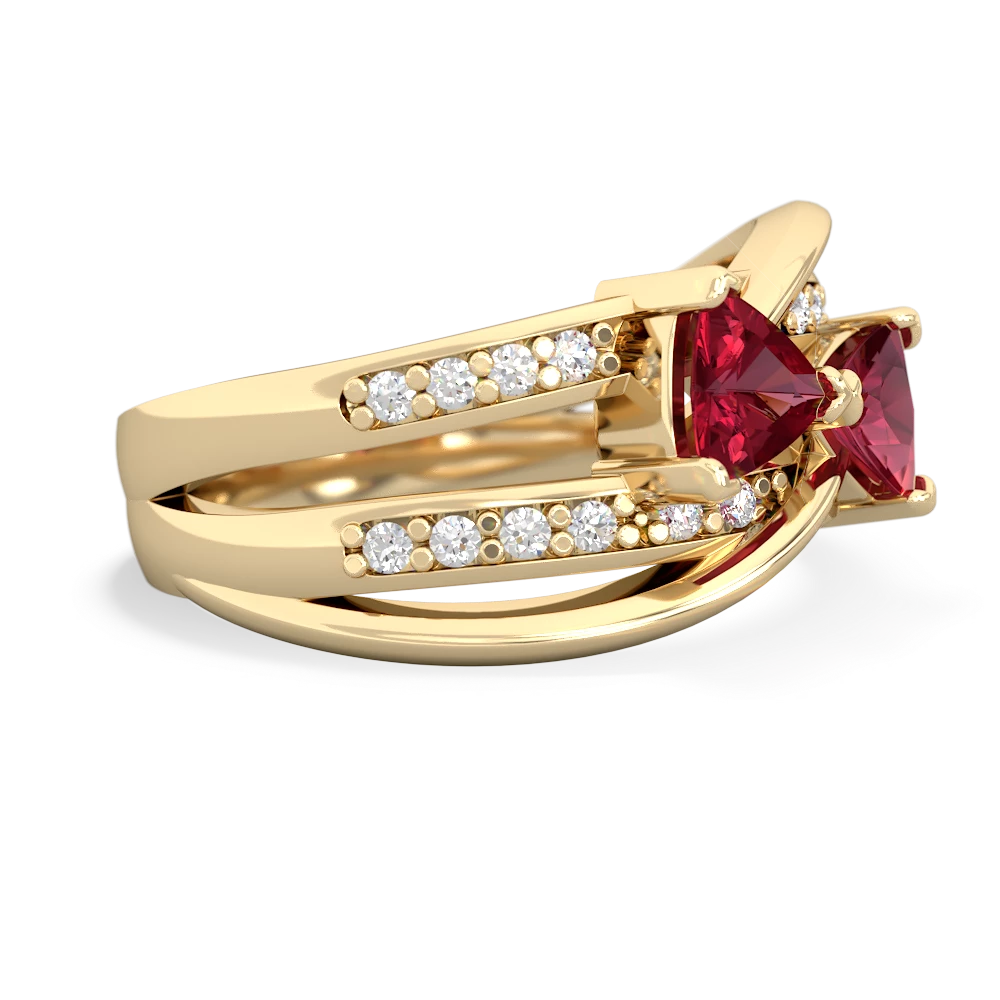 Lab Ruby Bowtie 14K Yellow Gold ring R2360