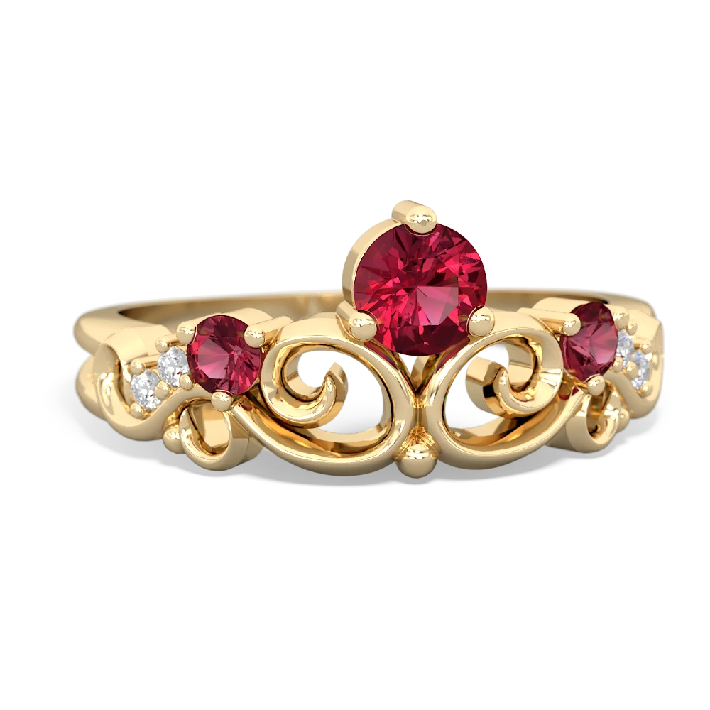 Lab Pink Sapphire Crown Keepsake 14K Yellow Gold ring R5740