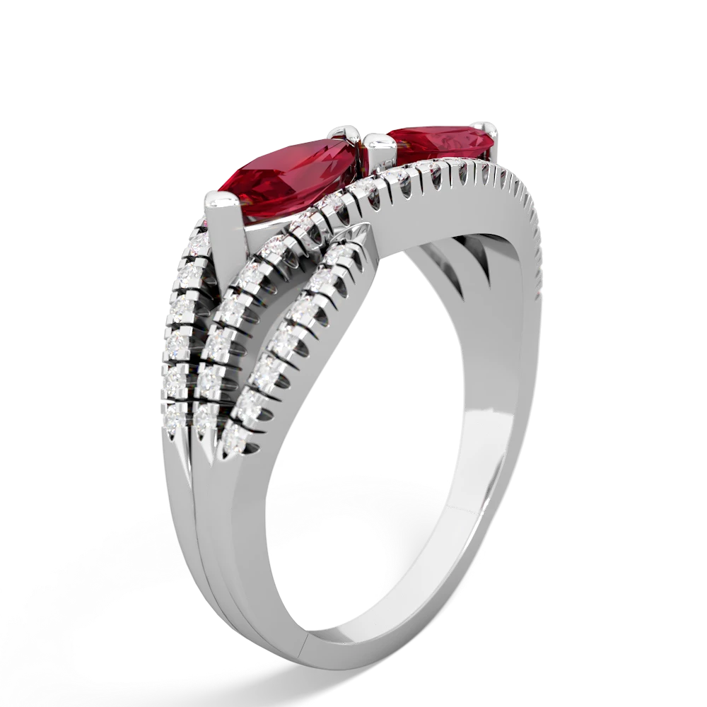 Lab Ruby Diamond Rivers 14K White Gold ring R3070