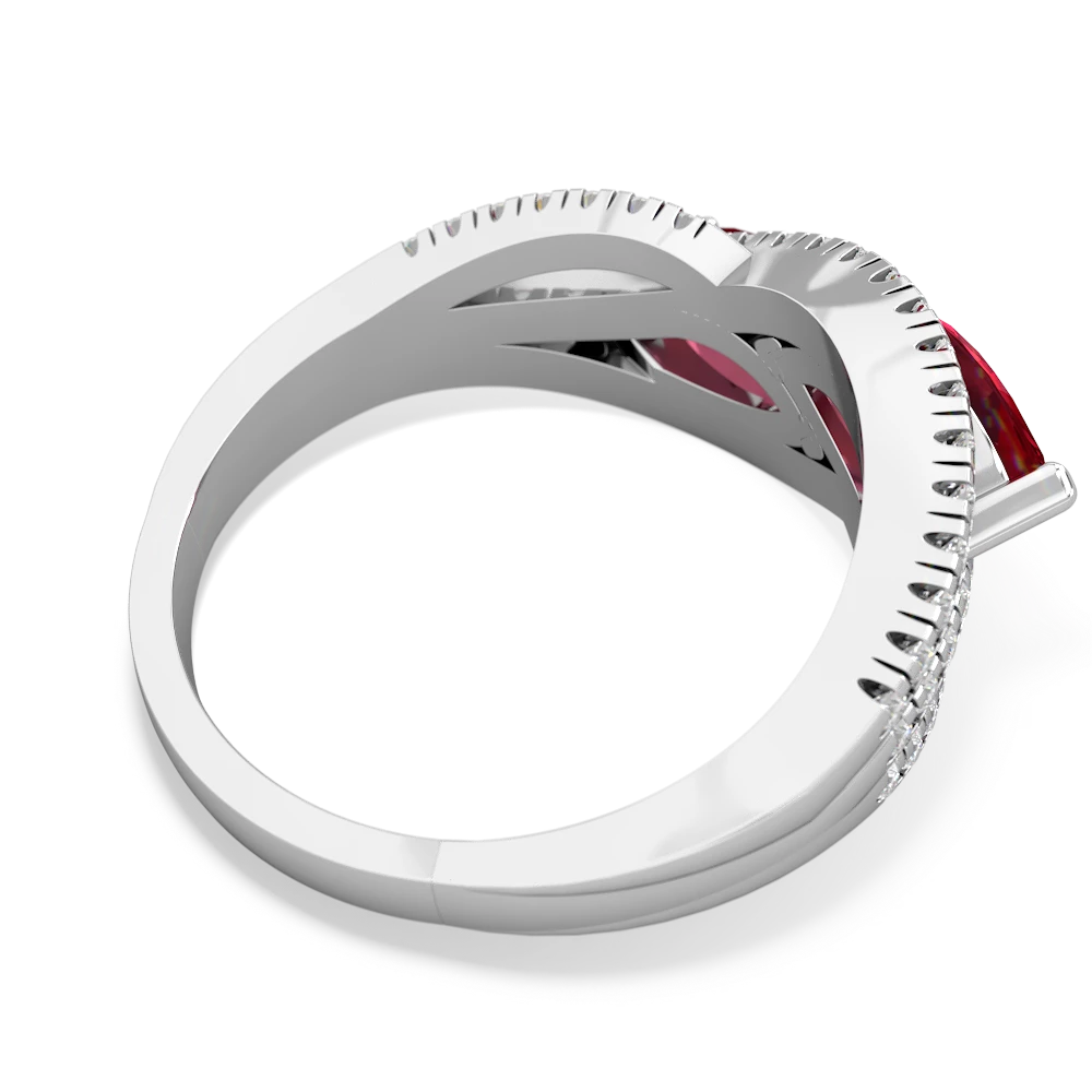 Lab Ruby Diamond Rivers 14K White Gold ring R3070