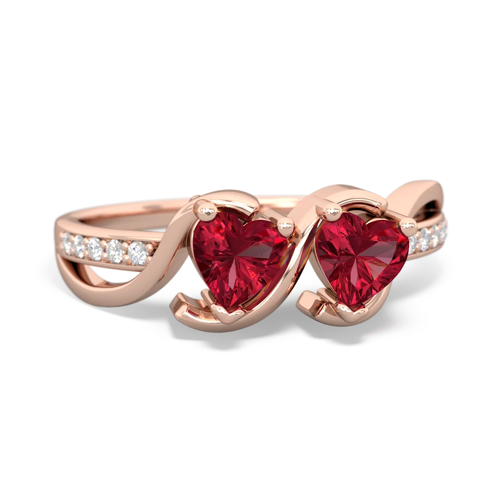 Lab Ruby Side By Side 14K Rose Gold ring R3090