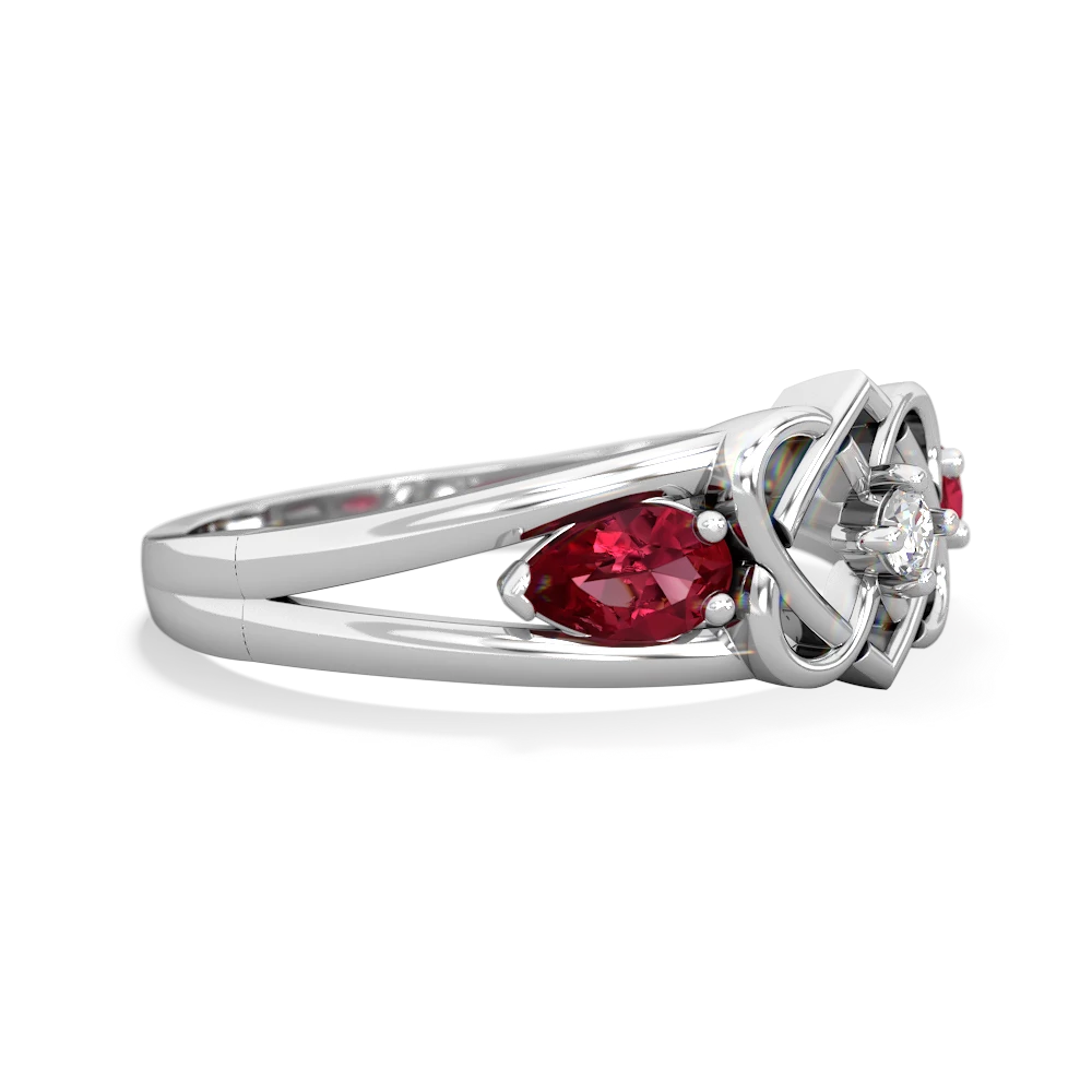 Lab Ruby Hearts Intertwined 14K White Gold ring R5880