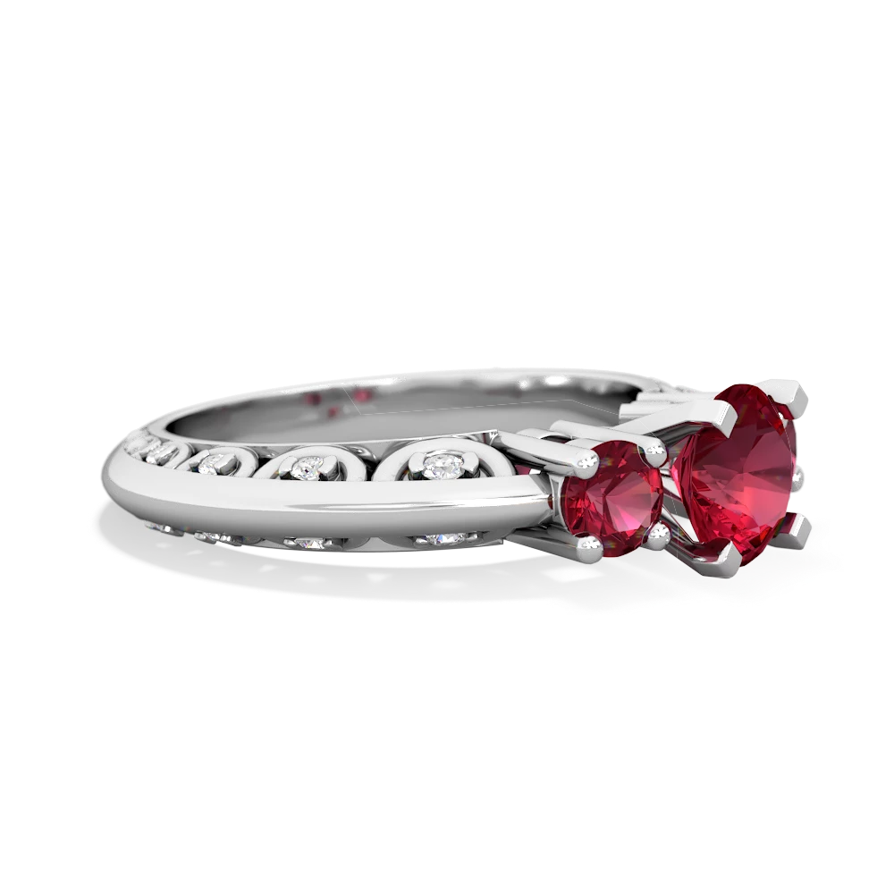 Lab Ruby Art Deco Eternal Embrace Engagement 14K White Gold ring C2003