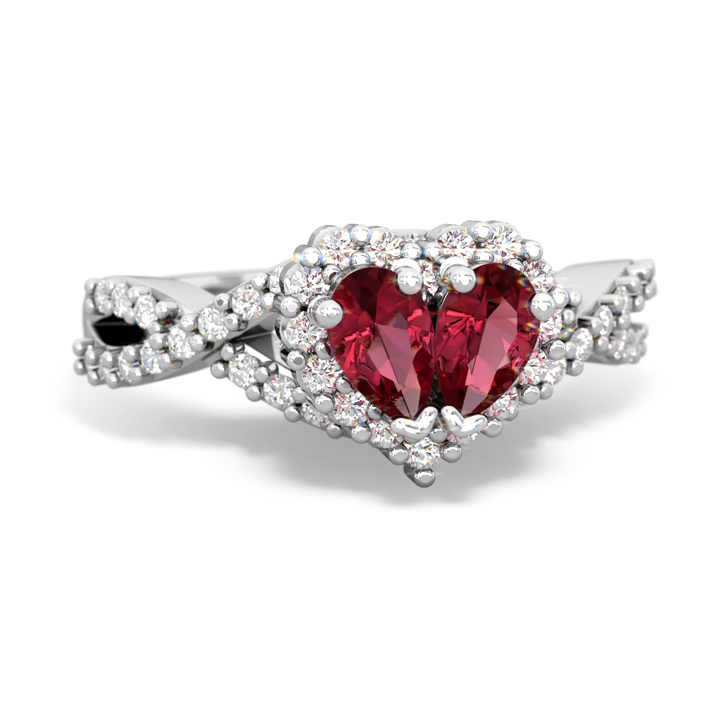 Lab Ruby Diamond Twist 'One Heart' 14K White Gold ring R2640HRT