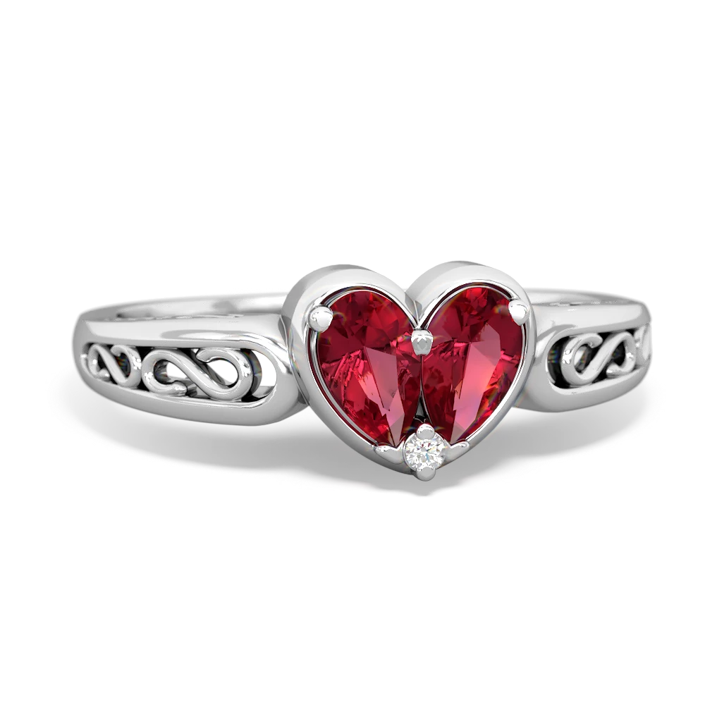 Lab Ruby Filligree 'One Heart' 14K White Gold ring R5070