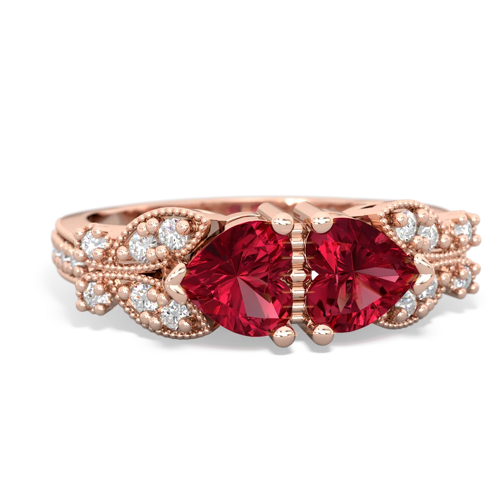 Lab Ruby Diamond Butterflies 14K Rose Gold ring R5601