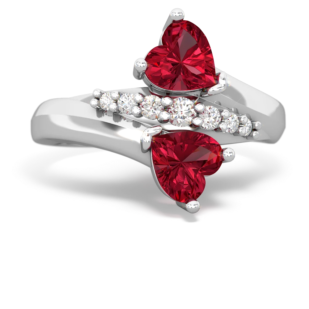 Lab Ruby Heart To Heart 14K White Gold ring R2064