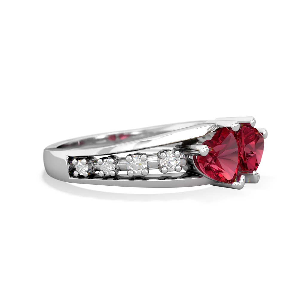 Lab Ruby Heart To Heart 14K White Gold ring R3342