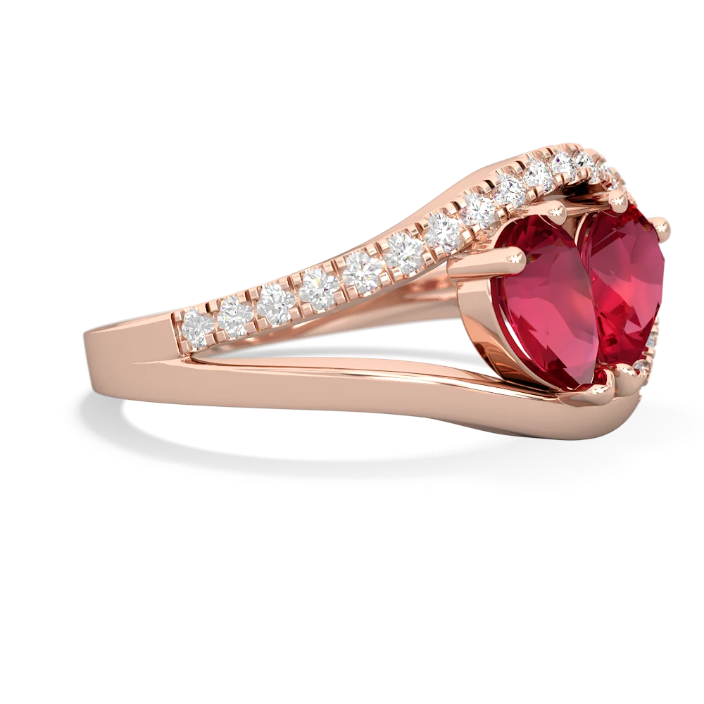 Lab Ruby Nestled Heart Keepsake 14K Rose Gold ring R5650