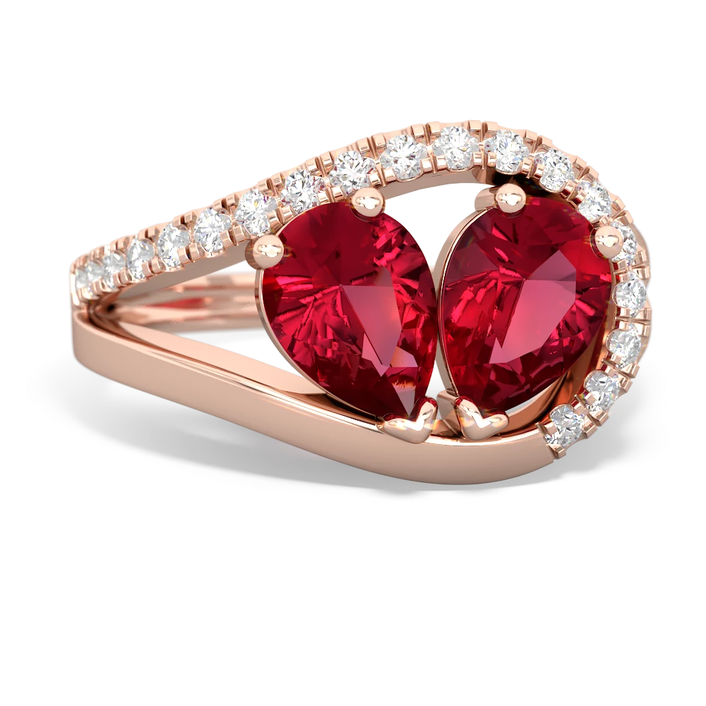 Lab Ruby Nestled Heart Keepsake 14K Rose Gold ring R5650