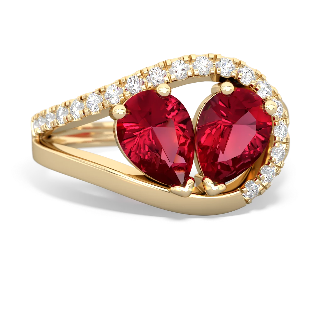 Lab Ruby Nestled Heart Keepsake 14K Yellow Gold ring R5650