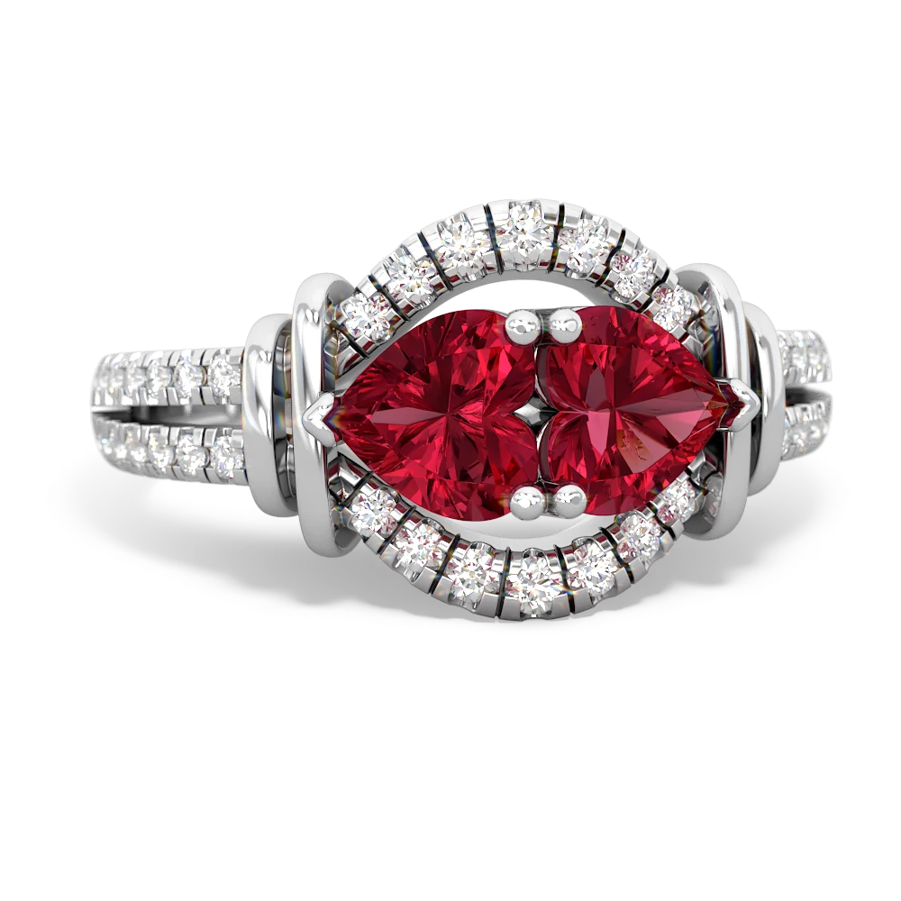 Lab Ruby Art-Deco Keepsake 14K White Gold ring R5630