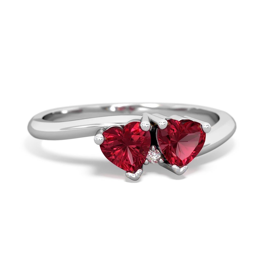 Lab Ruby Sweethearts 14K White Gold ring R5260