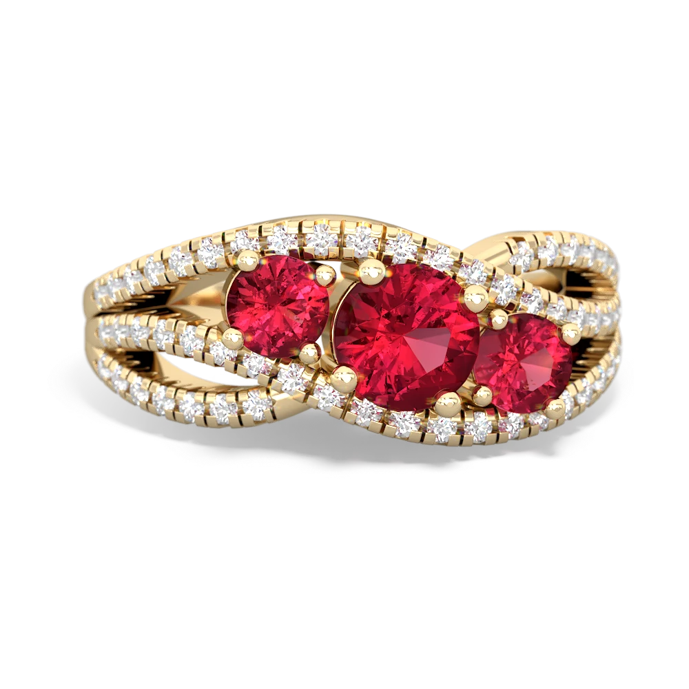 Ruby Three Stone Aurora 14K Yellow Gold ring R3080