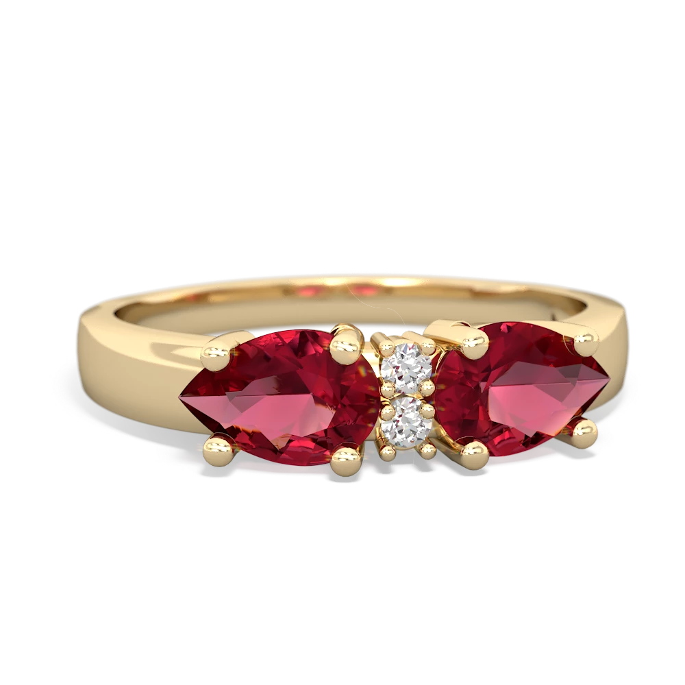 Lab Ruby Pear Bowtie 14K Yellow Gold ring R0865