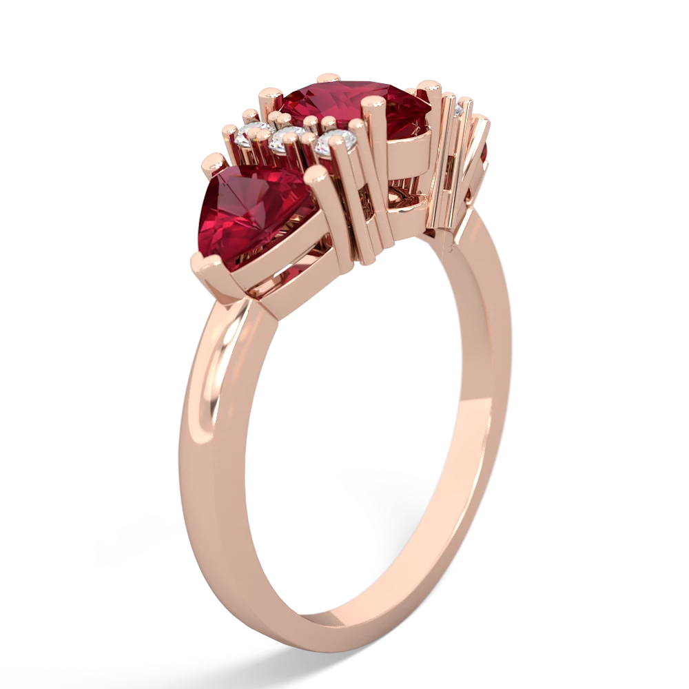 Lab Ruby Antique Style Three Stone 14K Rose Gold ring R2186