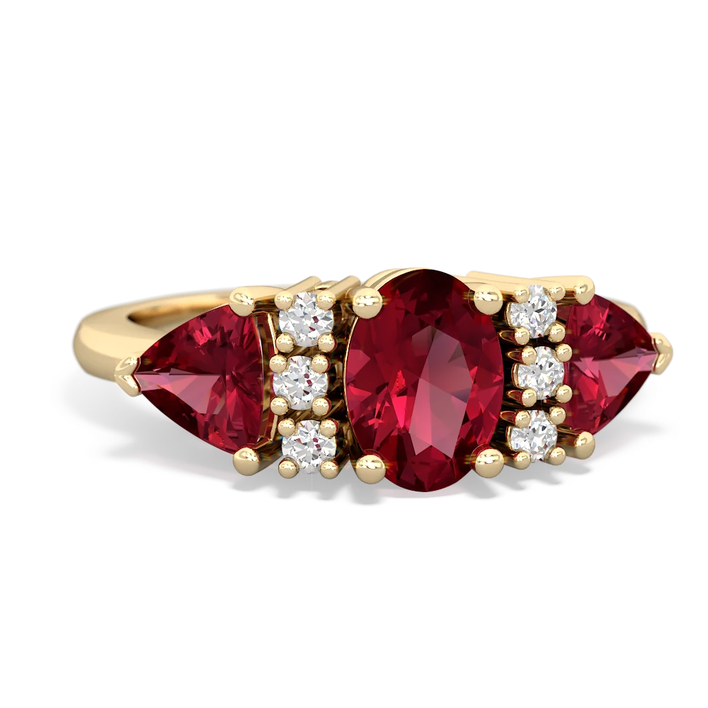 Lab Pink Sapphire Antique Style Three Stone 14K Yellow Gold ring R2186