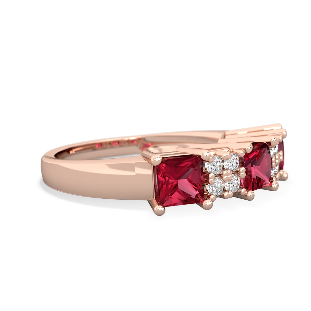 Pink Tourmaline Three Stone Diamond Cluster 14K Rose Gold ring R2592