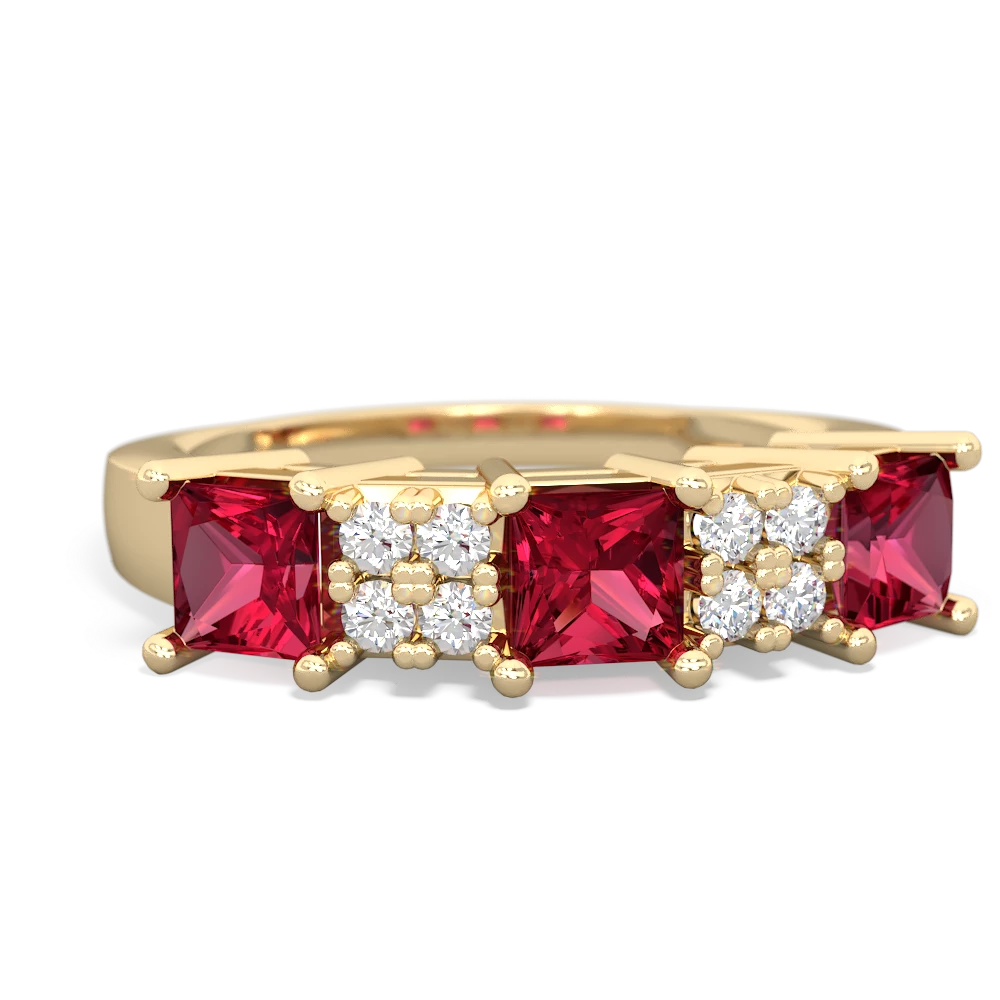 Garnet Three Stone Diamond Cluster 14K Yellow Gold ring R2592