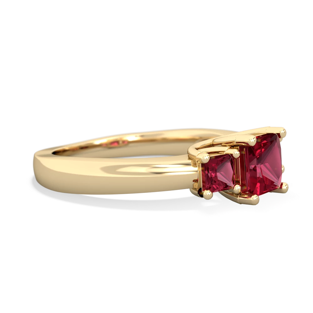 Ruby Three Stone Trellis 14K Yellow Gold ring R4015