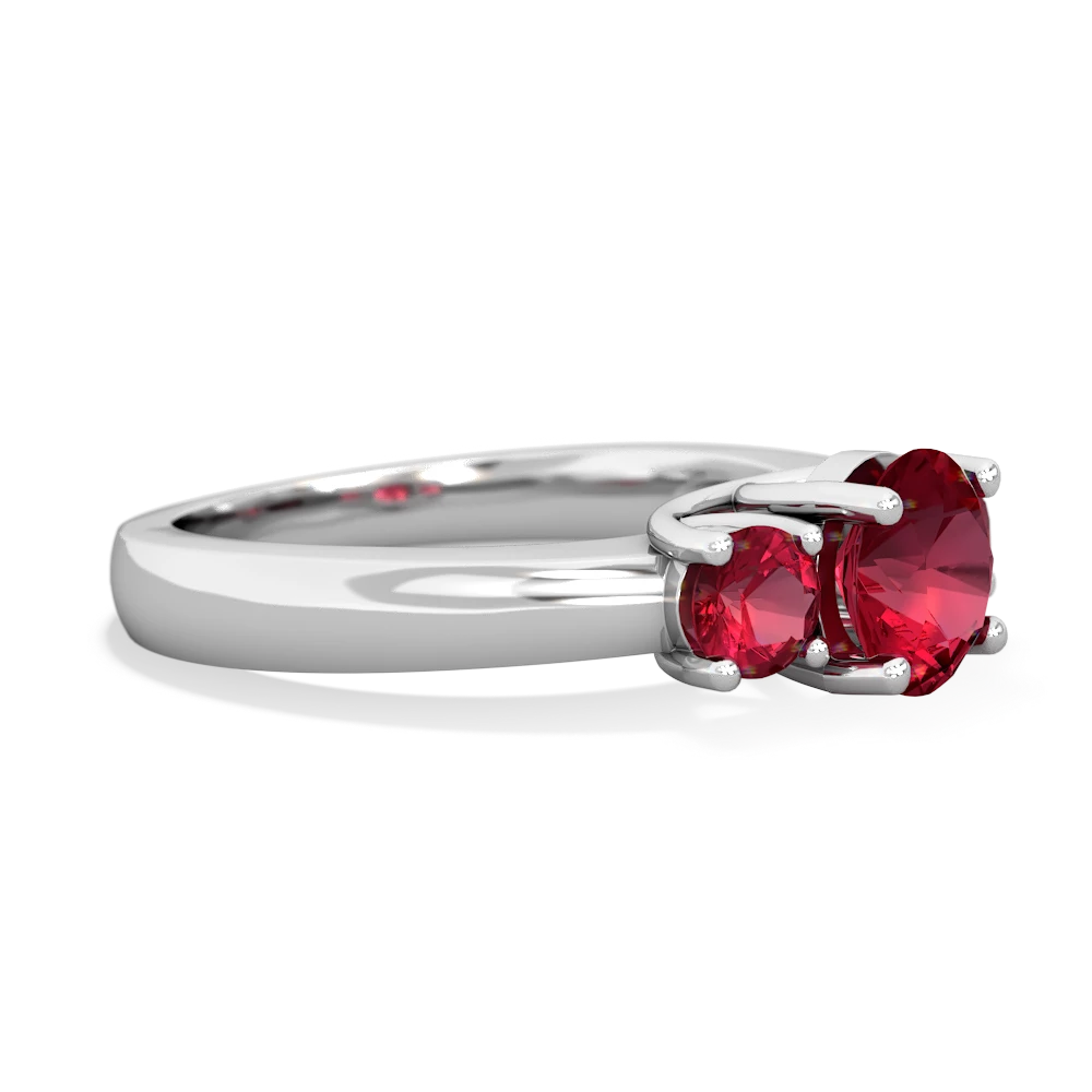 Lab Ruby Three Stone Round Trellis 14K White Gold ring R4018