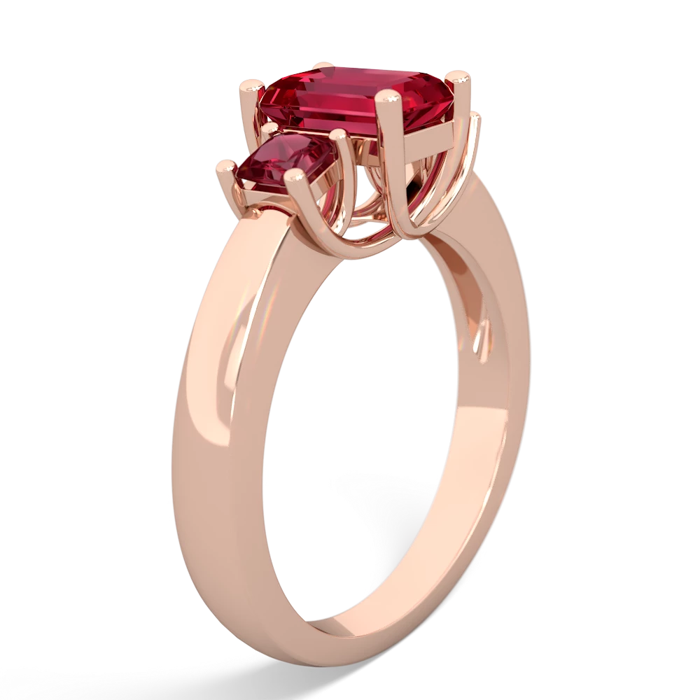 Lab Emerald Three Stone Emerald-Cut Trellis 14K Rose Gold ring R4021