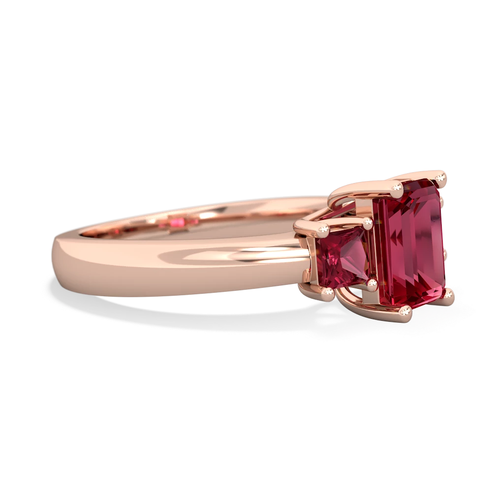 Pink Tourmaline Three Stone Emerald-Cut Trellis 14K Rose Gold ring R4021