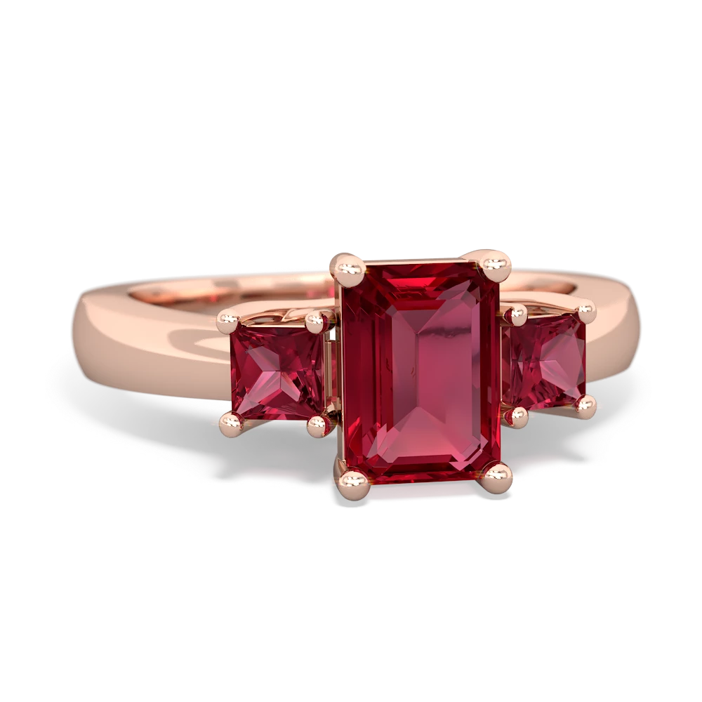 Garnet Three Stone Emerald-Cut Trellis 14K Rose Gold ring R4021