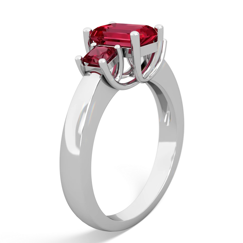 White Topaz Three Stone Emerald-Cut Trellis 14K White Gold ring R4021