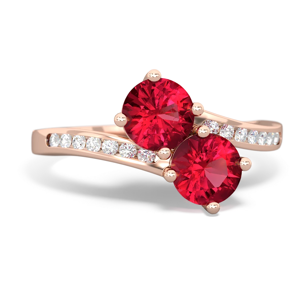 Lab Ruby Channel Set Two Stone 14K Rose Gold ring R5303