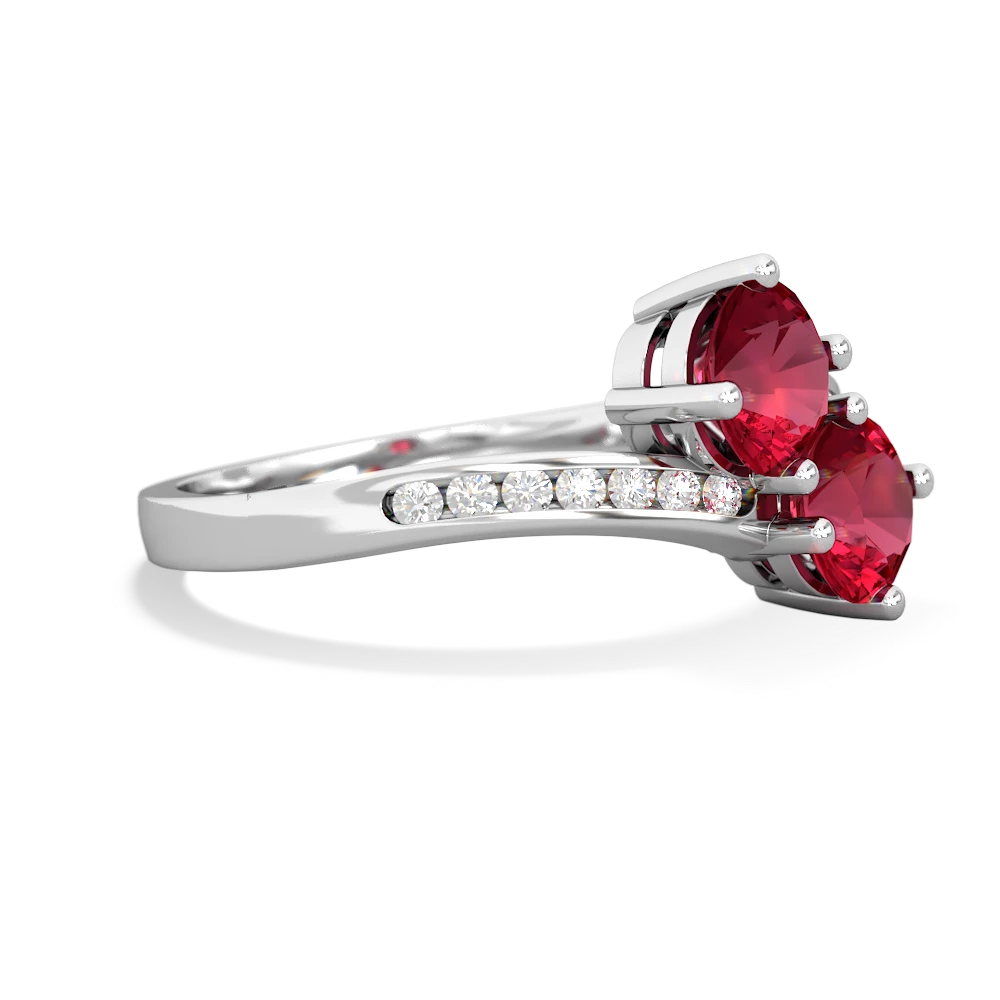 Lab Ruby Channel Set Two Stone 14K White Gold ring R5303