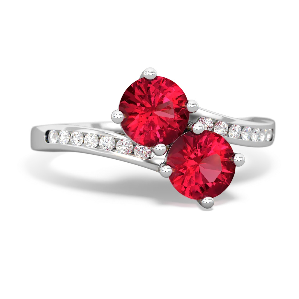 Lab Ruby Channel Set Two Stone 14K White Gold ring R5303