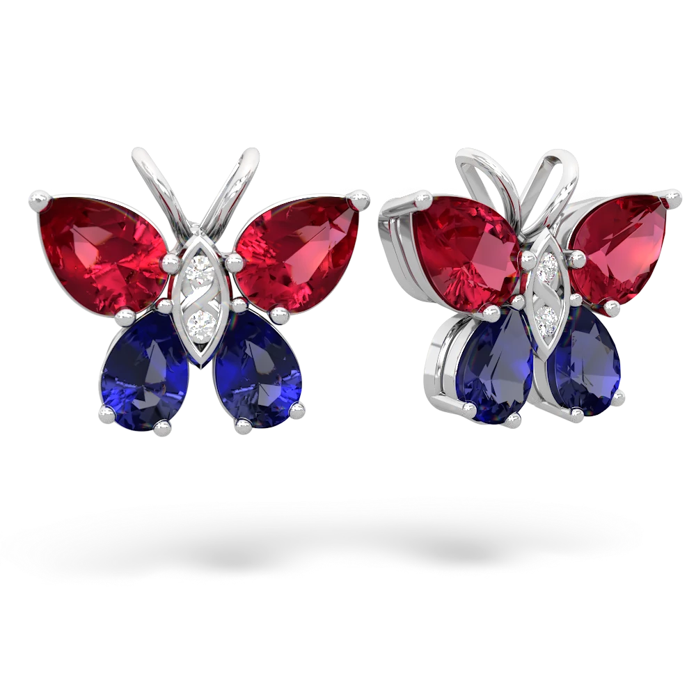 Lab Ruby Butterfly 14K White Gold earrings E2215