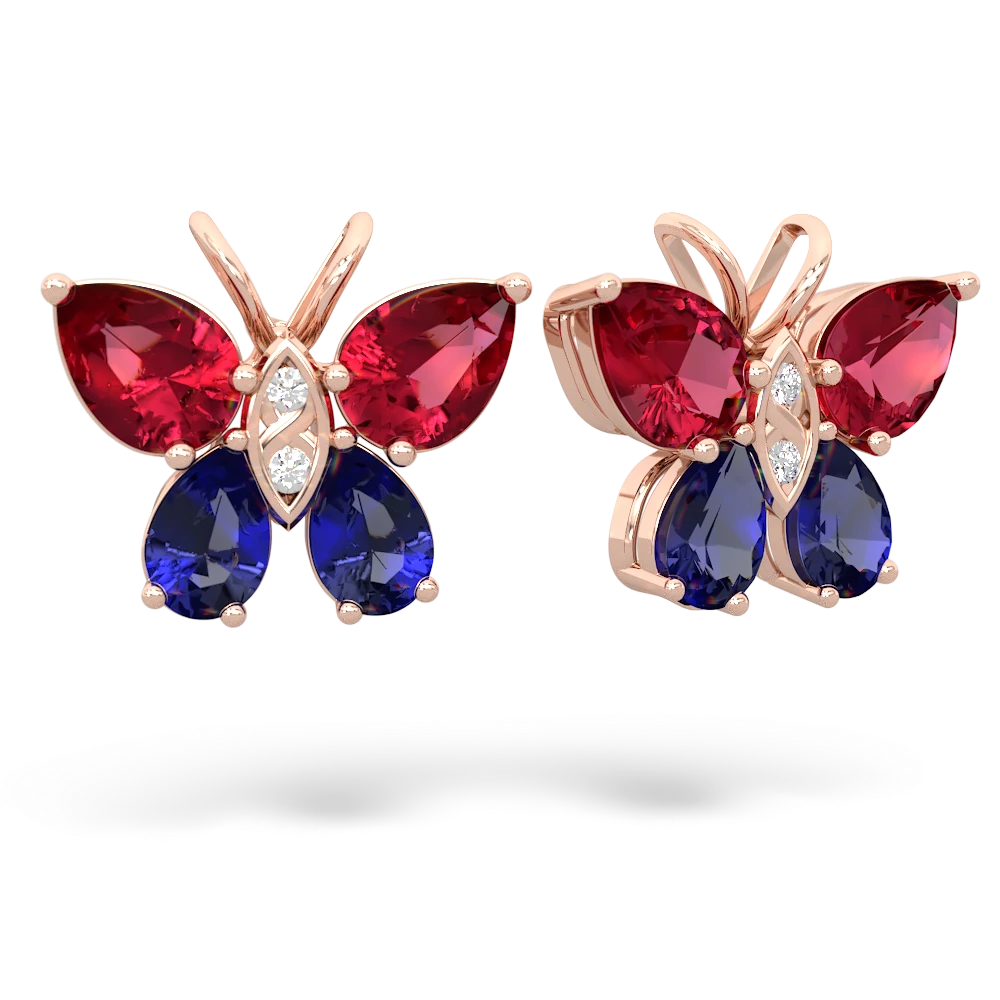 Lab Ruby Butterfly 14K Rose Gold earrings E2215