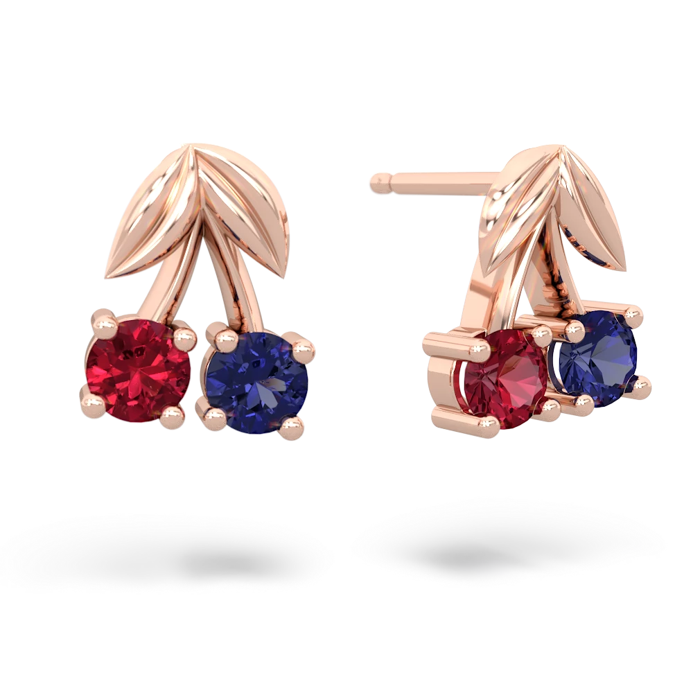 Lab Ruby Sweet Cherries 14K Rose Gold earrings E7001