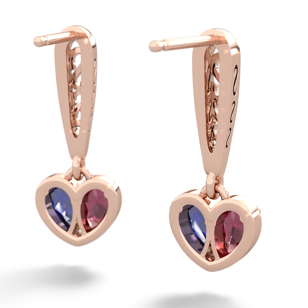 Lab Ruby Filligree Heart 14K Rose Gold earrings E5070