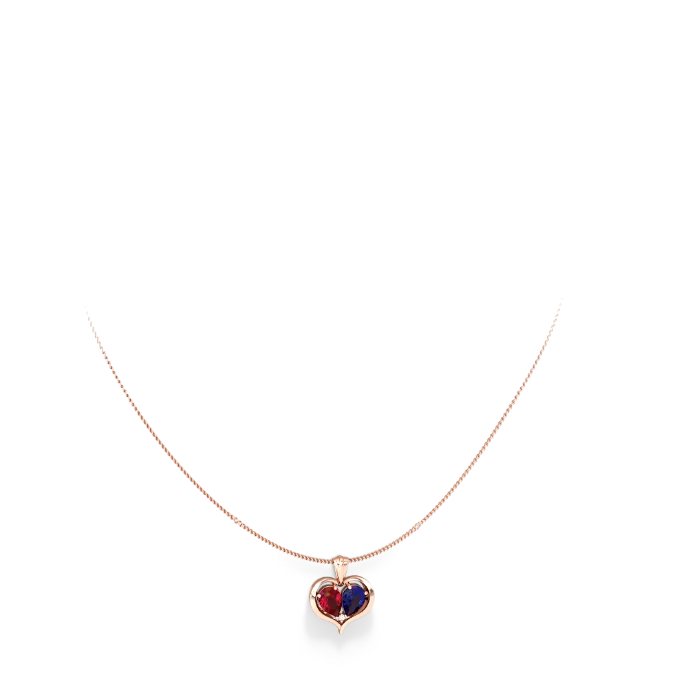 Lab Ruby Two Become One 14K Rose Gold pendant P5330