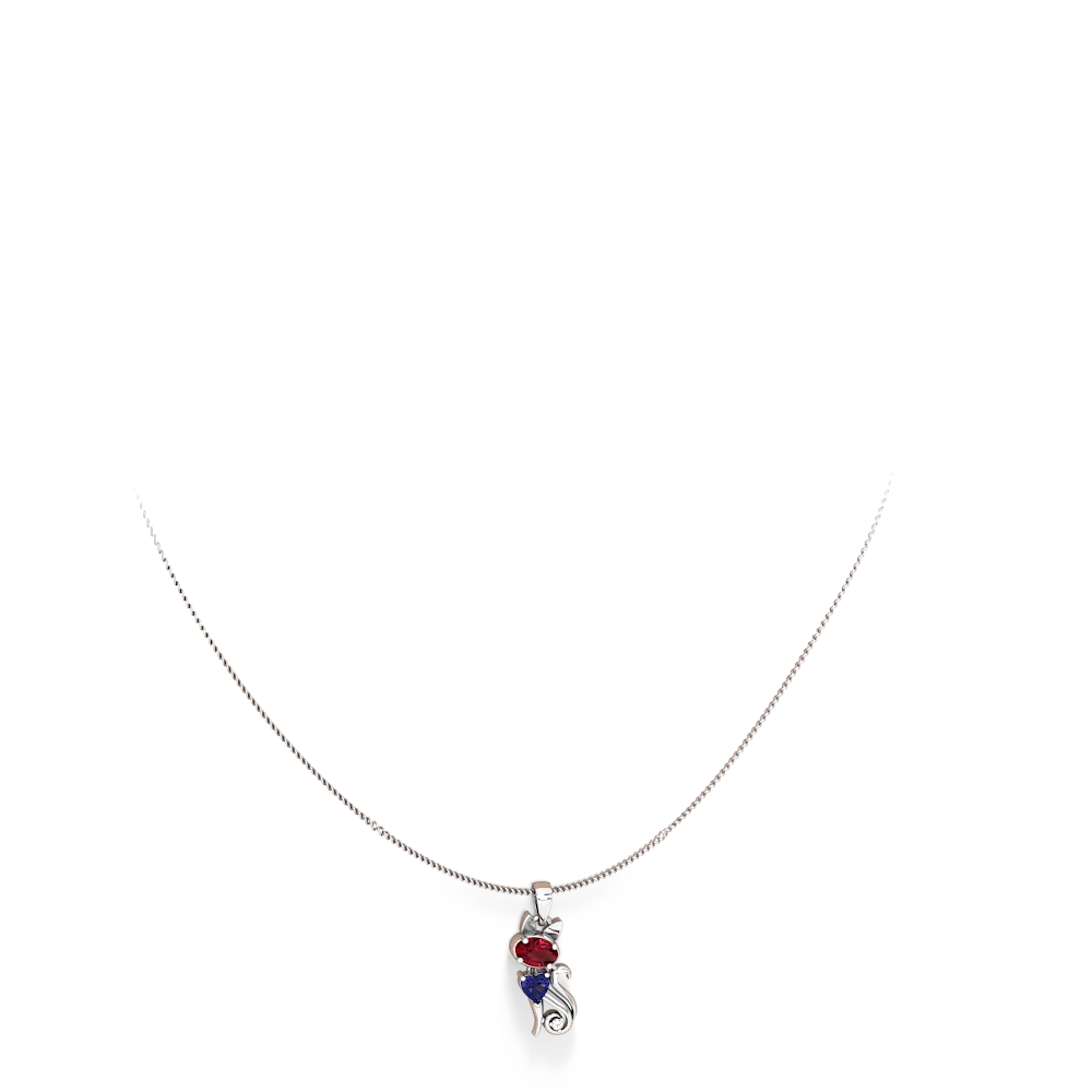 Lab Ruby Kitten 14K White Gold pendant P5780