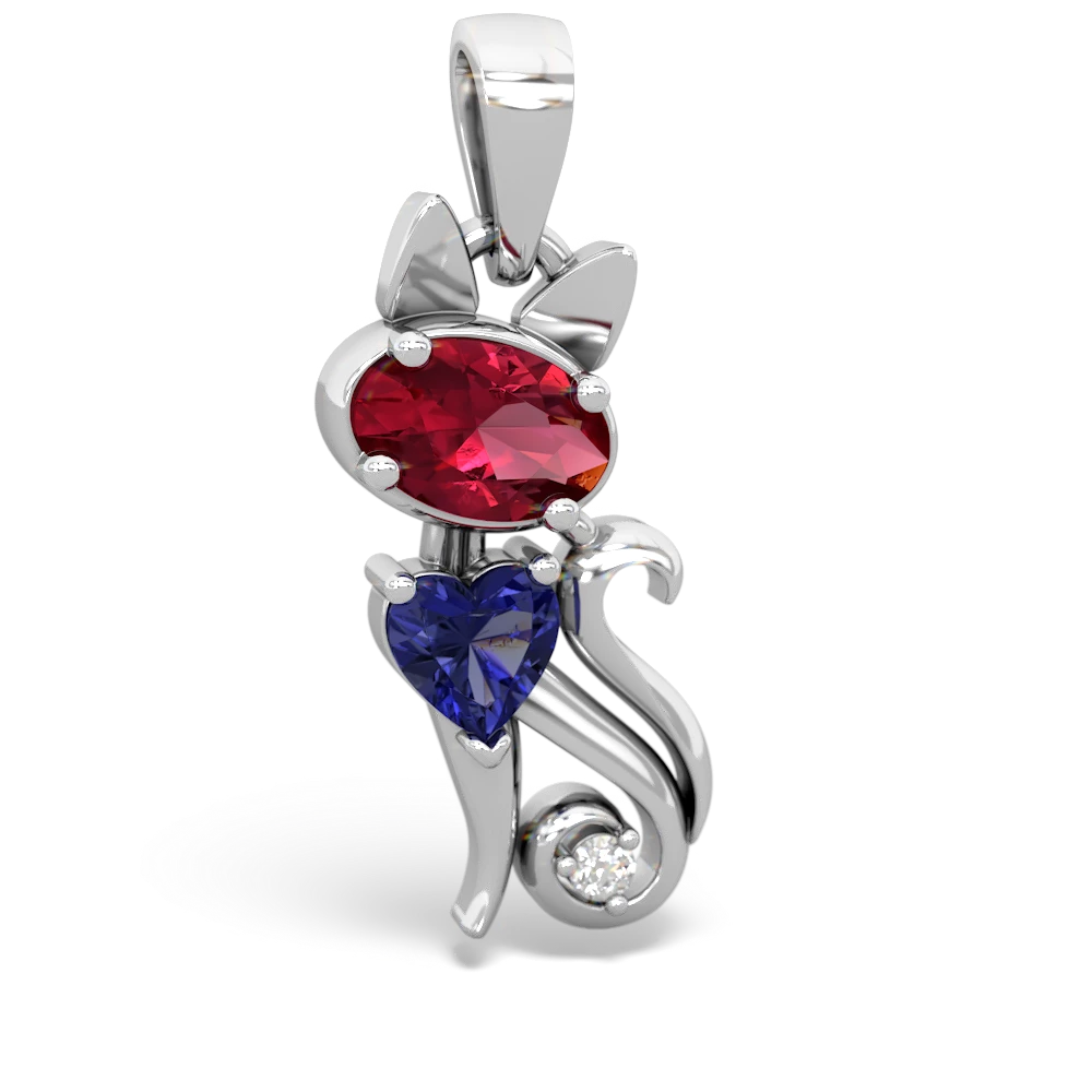 Lab Ruby Kitten 14K White Gold pendant P5780