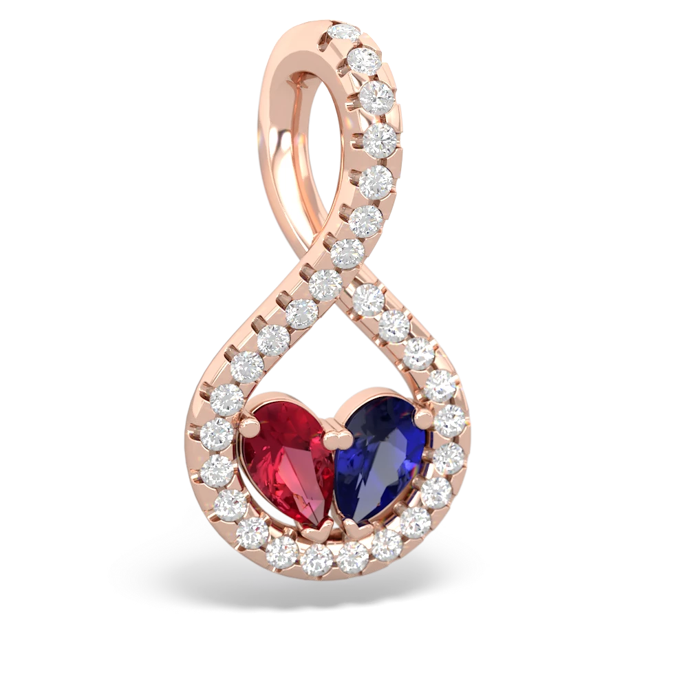 Lab Ruby Pave Twist 'One Heart' 14K Rose Gold pendant P5360