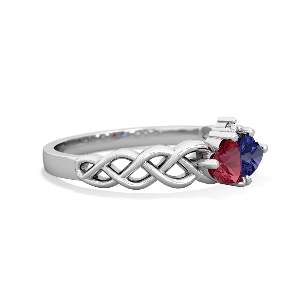 Lab Ruby Heart To Heart Braid 14K White Gold ring R5870