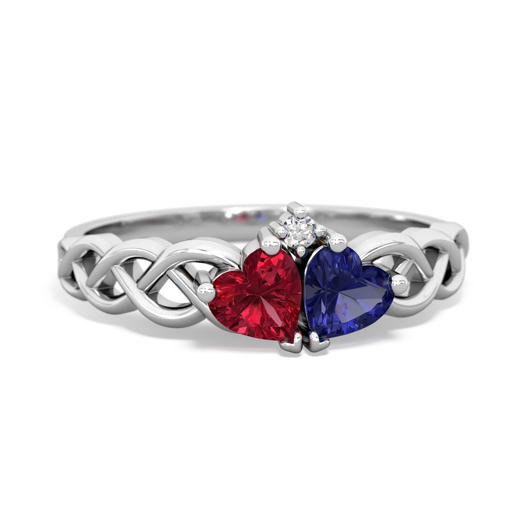 Lab Ruby Heart To Heart Braid 14K White Gold ring R5870