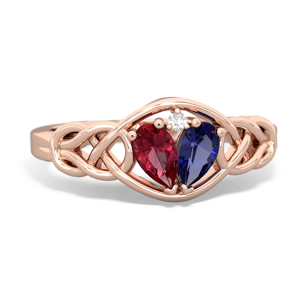 Lab Ruby Celtic Love Knot 14K Rose Gold ring R5420