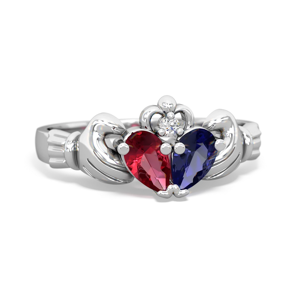 Lab Ruby 'Our Heart' Claddagh 14K White Gold ring R2388