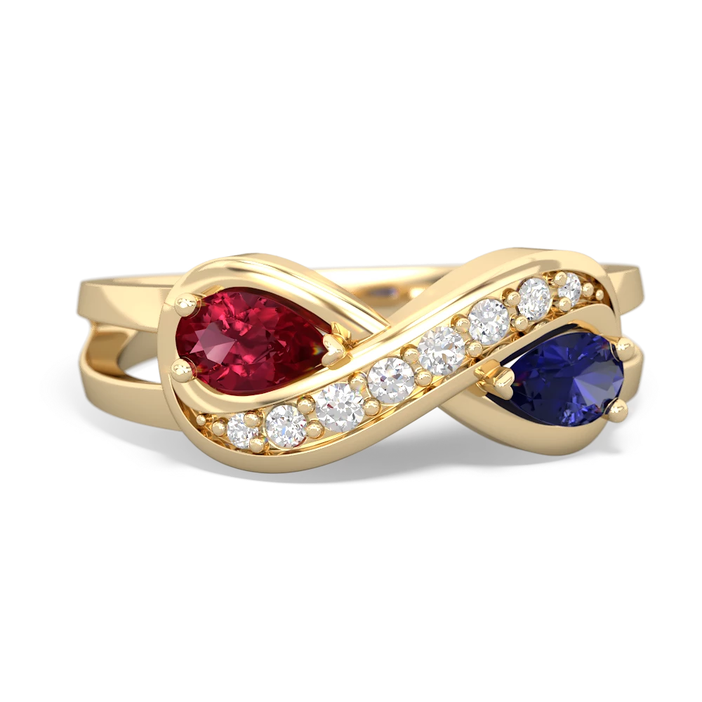 Lab Ruby Diamond Infinity 14K Yellow Gold ring R5390