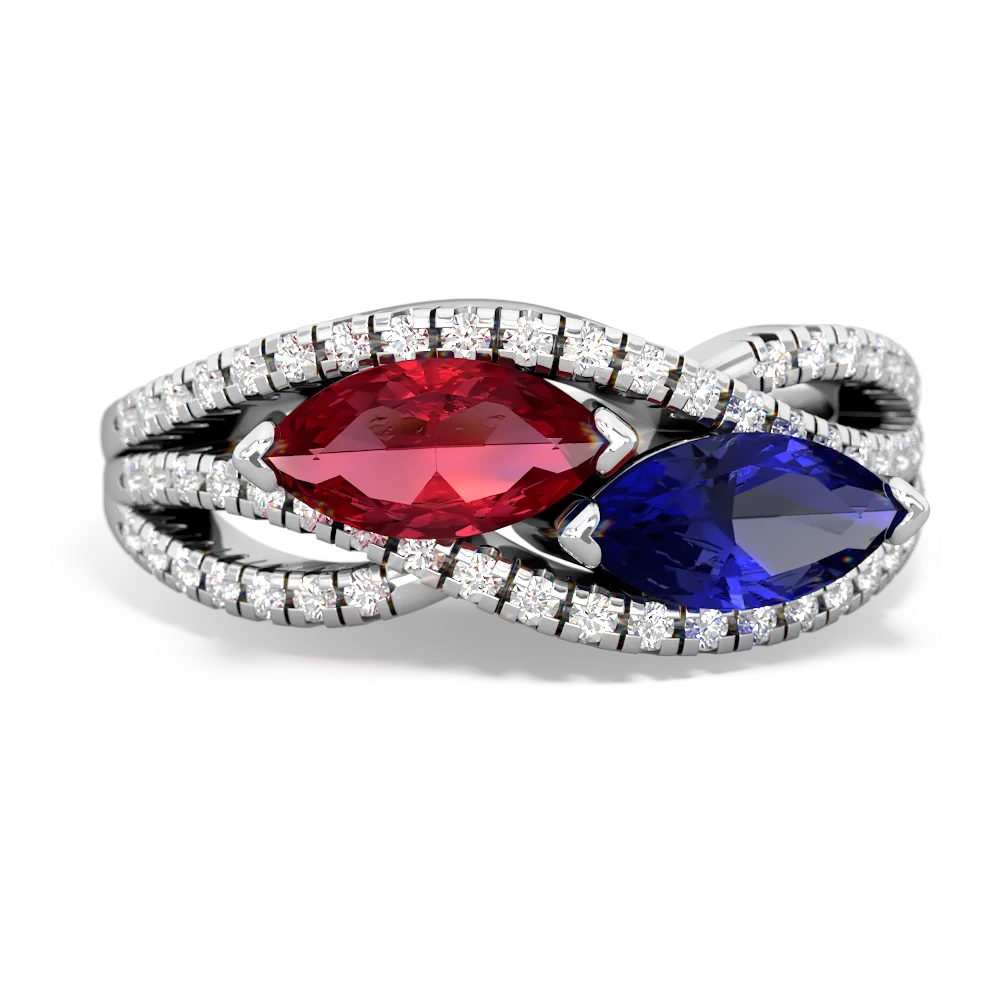 Lab Ruby Diamond Rivers 14K White Gold ring R3070