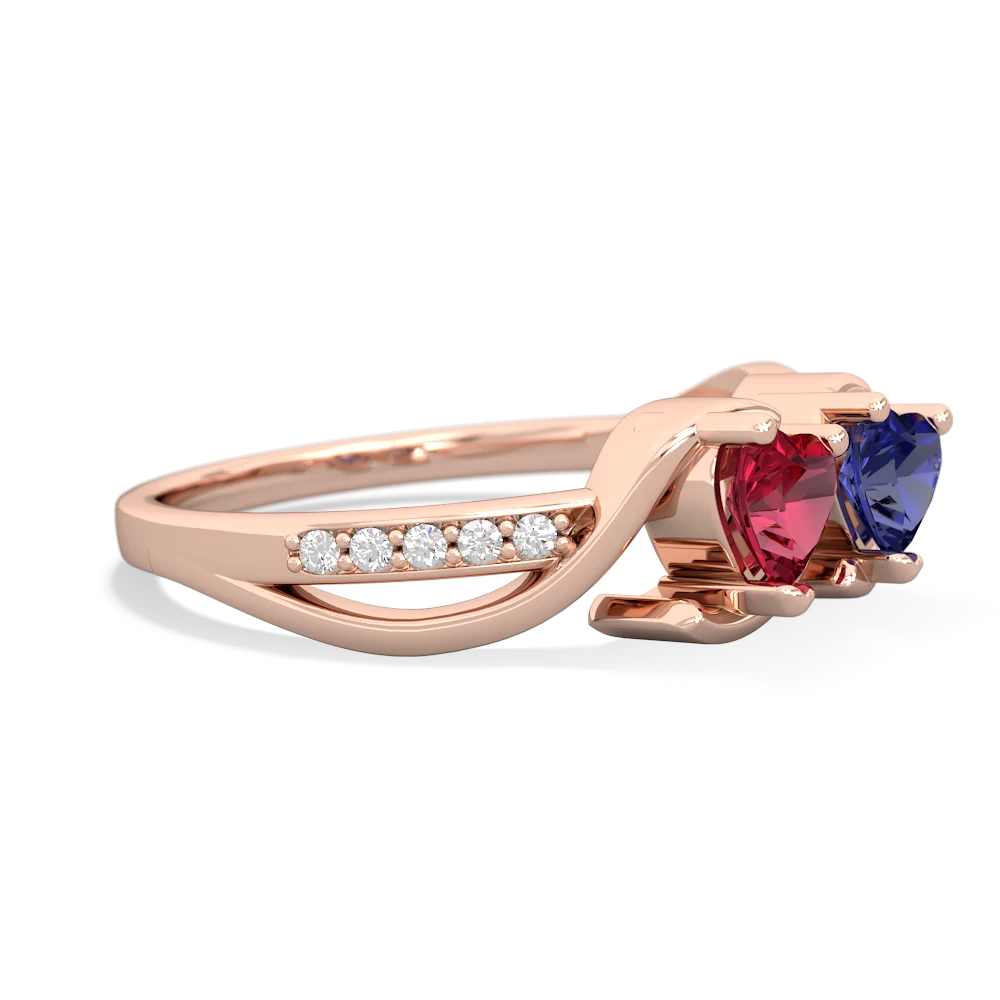 Lab Ruby Side By Side 14K Rose Gold ring R3090