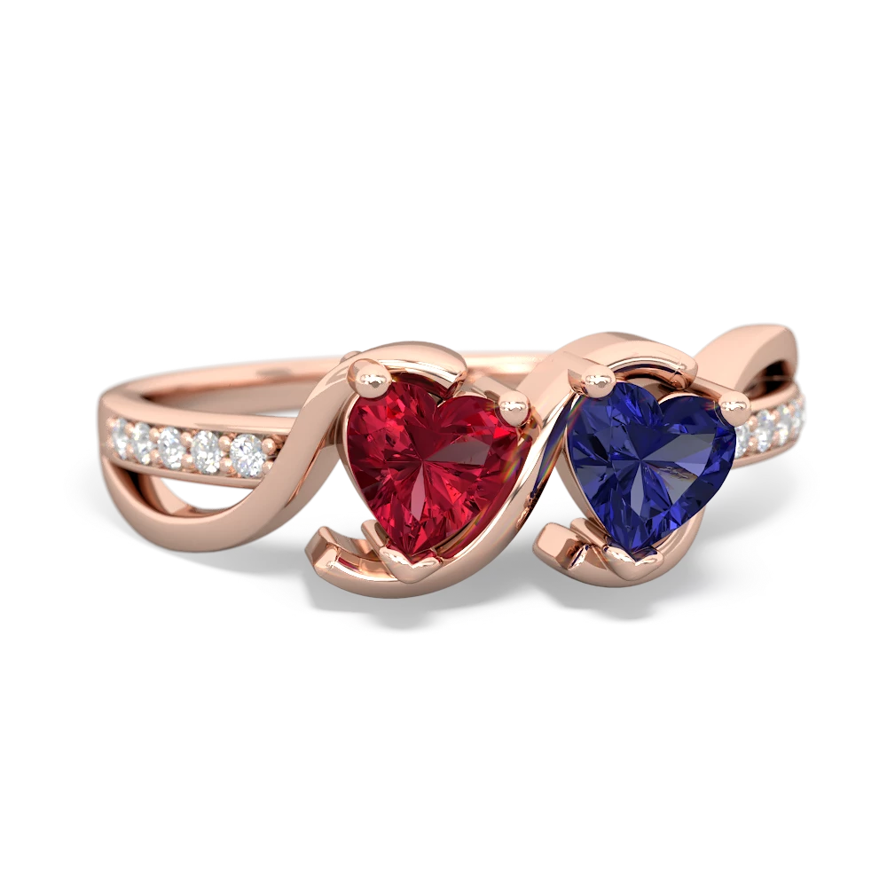 Lab Ruby Side By Side 14K Rose Gold ring R3090