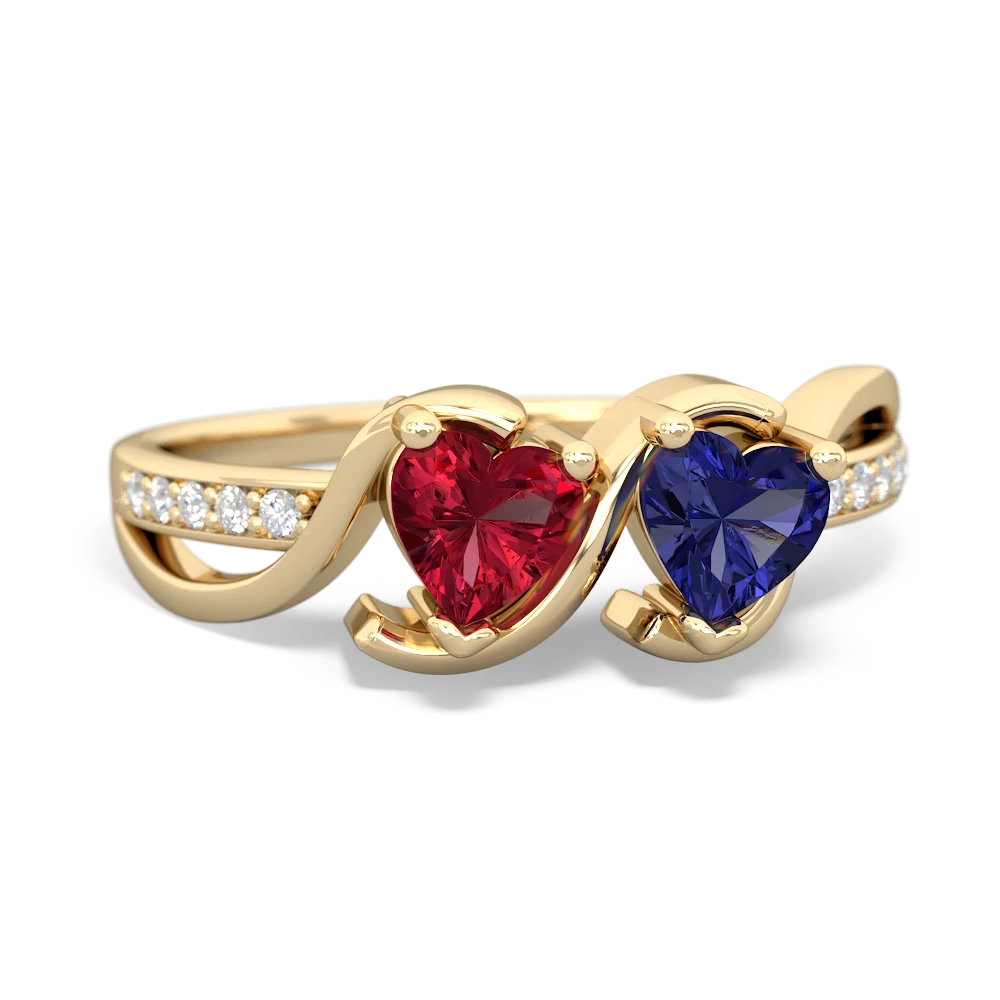 Lab Ruby Side By Side 14K Yellow Gold ring R3090