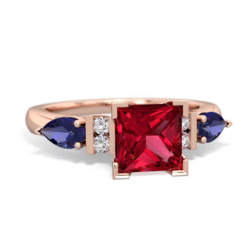 Lab Ruby 6Mm Princess Eternal Embrace Engagement 14K Rose Gold ring C2002